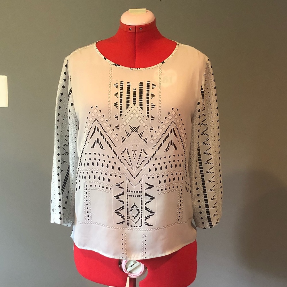 Kenar Gray Art Deco Print Shirt - L; NWT